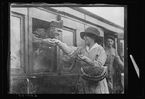 When hospital trains pulled into the railroad stations of France the American Red Cross was always o