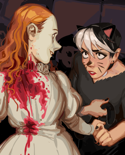 Cruellanita patreon illustration for last october!halloween party when when they dated in uni, cruel