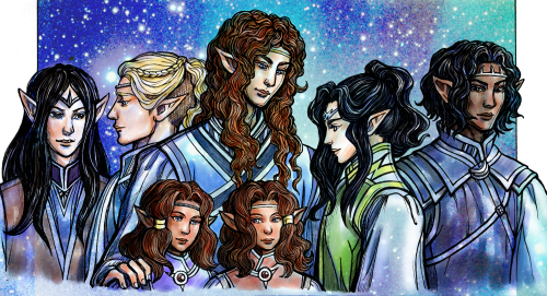 foxleycrow: The Sons of Fëanor in Valinor, group picture for @feanorianweek. Ink drawing, digital co