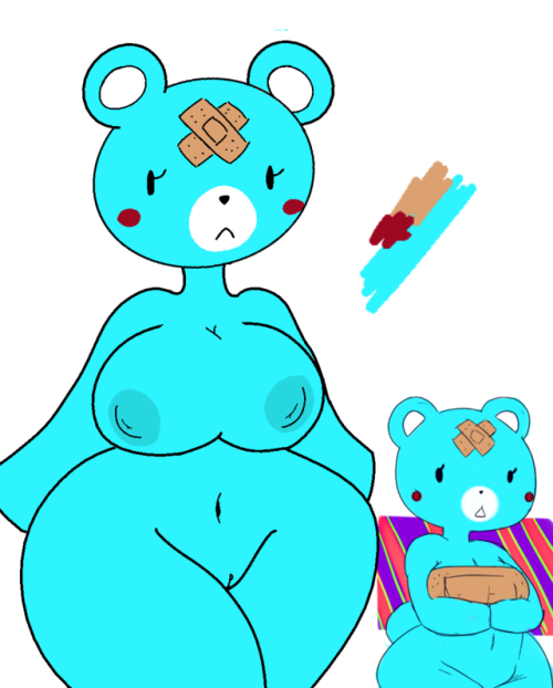 notsohappyslimeart:  @darky03 i drew your bandaid bear!  I wuv her 💚  Pm me for more information about my art  Very noice 0w0 Such cute and lewd all smashed into one blue beer. :3