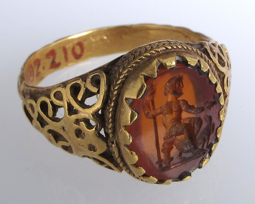 Eastern Germanic ring3rd centuryGold with carnelian intaglioFrom the Metropolitan Museum of Art