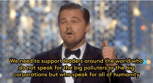 refinery29:  Leo in his Oscar acceptance speech: your votes in America and internationally have a major effect on global warming, the most dire threat of our time. Gifs: The Oscars on ABC FOLLOW REFINERY29 