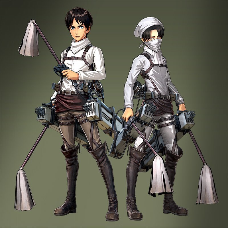 The standard and DLC costumes for Eren in the KOEI TECMO Shingeki no Kyojin Playstation