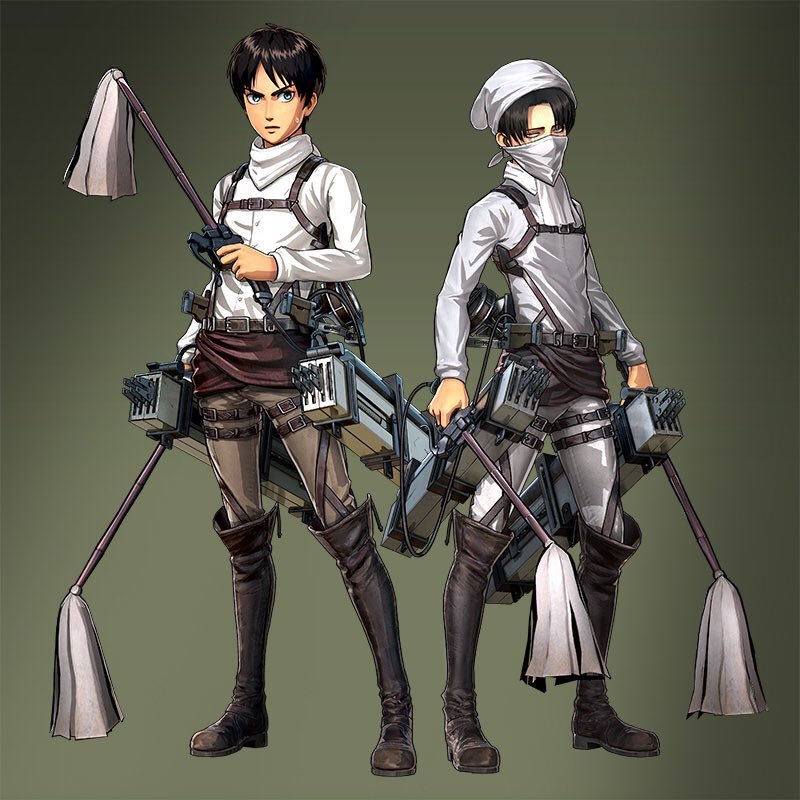 The standard and DLC costumes for Levi in the KOEI TECMO Shingeki no Kyojin Playstation