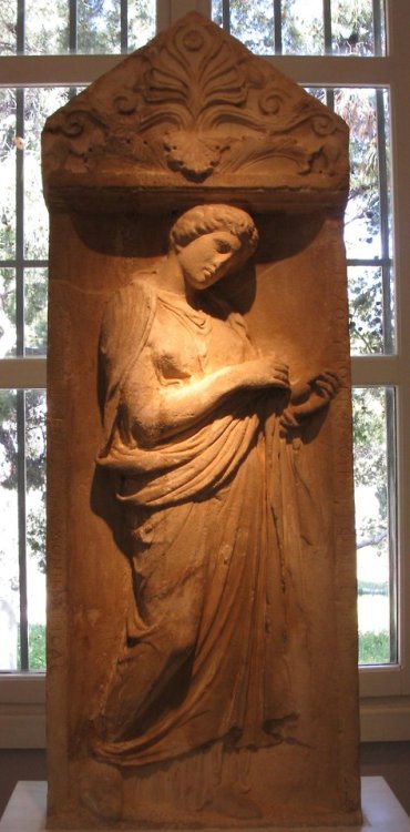 Funerary stele for Eukoline, daughter of Antiphanes.  Artist unknown; ca. 380 BCE.  Now in the Keram