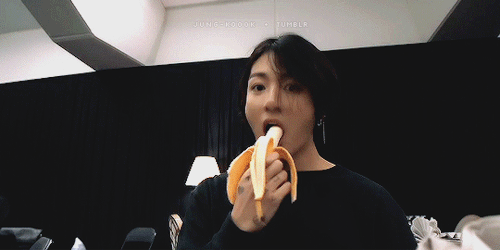 Long Haired Jungkook Eating A Banana And Cereal