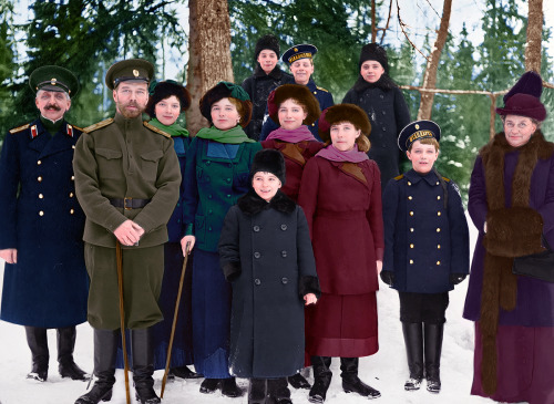 Emperor Nicholas II with his children: Grand Duchesses Tatiana, Olga, Maria, Anastasia, and Tsarevic