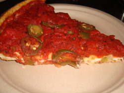 veganpizzafuckyeah:  reblogged from yourlittleampersand:  Vegan Pizza from Zachary’s in Pleasant Hill, CA. (wheat crust with Daiya cheese, jalepeños, onions, zucchini, green bell peppers, smothered in tomato sauce)   Seriously though whenever anyone