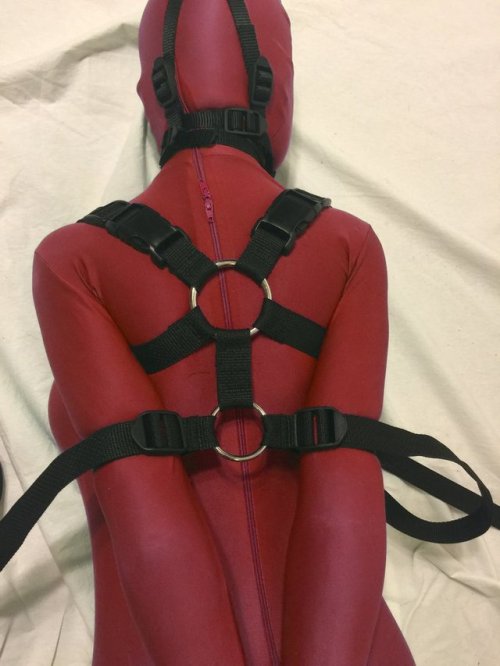 hexthings:  Scarlet Zentai Strapped part2