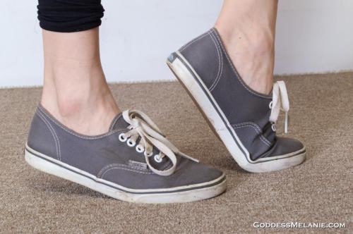 Rubbery grey vans - overpowering rubber and foot scent. Well wornsee more: http://goddessmelanie.com