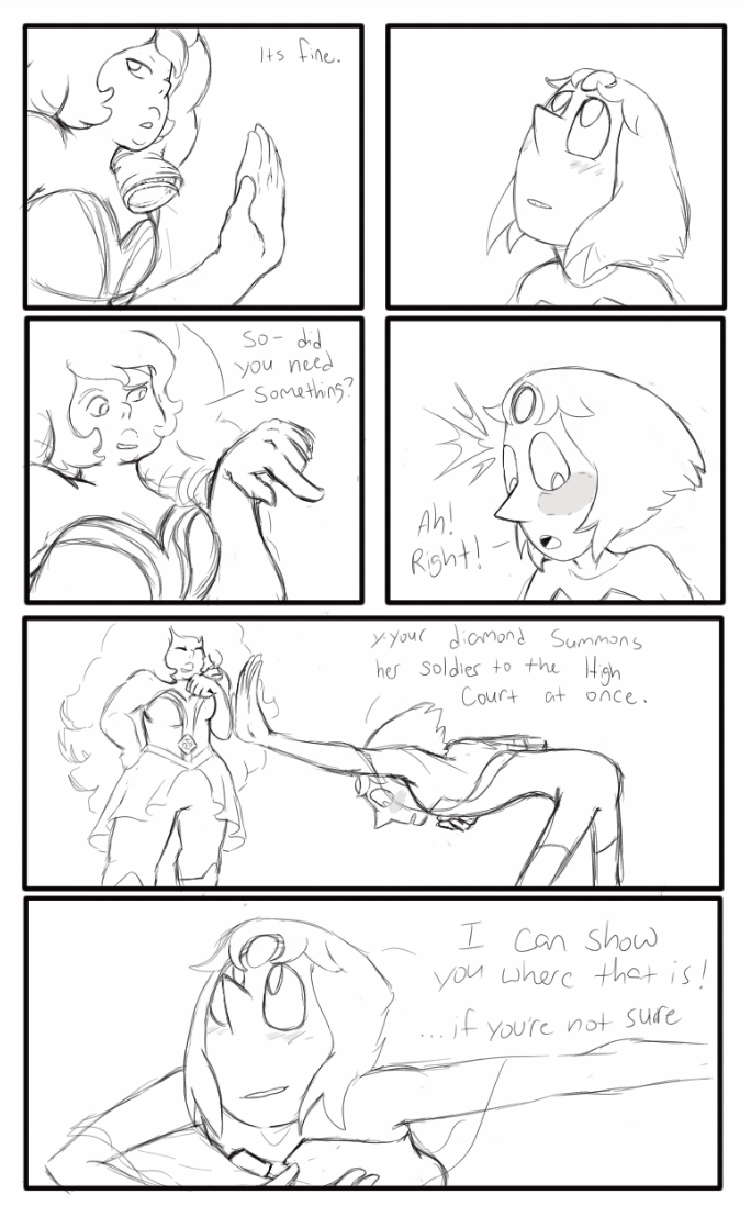 chickensauras:  I drew another ‘how (i think) pearl and rose met’ sketch comics. 