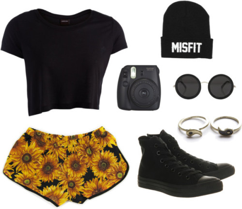 Sunflower power by fer-bonilla featuring RojasPieces top, $23 / Rojas shorts / Converse high top can