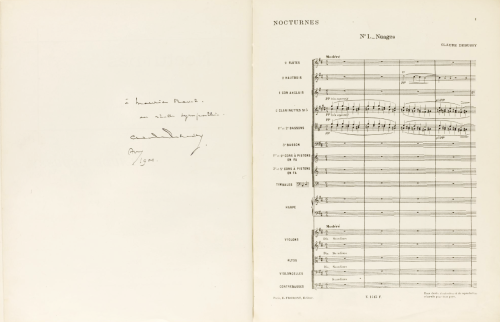 barcarole:First page of Debussy’s Noctures signed and inscribed “à Maurice Ravel en réelle sympathie