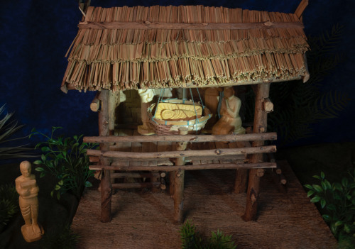 This Nativity was inspired by the construction of a traditional Hmong home in Laos, a country in Sou