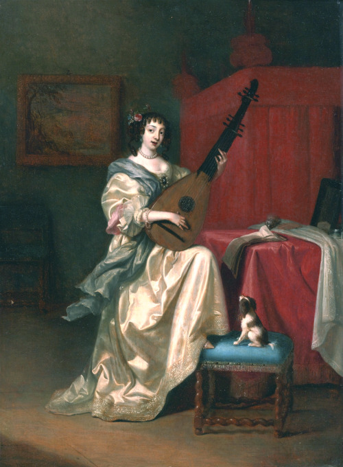 Portrait of a young woman playing the lute by Reinier de la Haye (fl. 1660–1695)