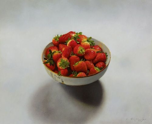 huariqueje:Strawberries in a bowl   -  Walter Elst ,  2008.Belgian, b. 1955 -Oil