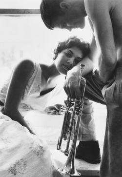 wehadfacesthen:Chet Baker and his wife Hallima in a 1955 photo by William Claxton