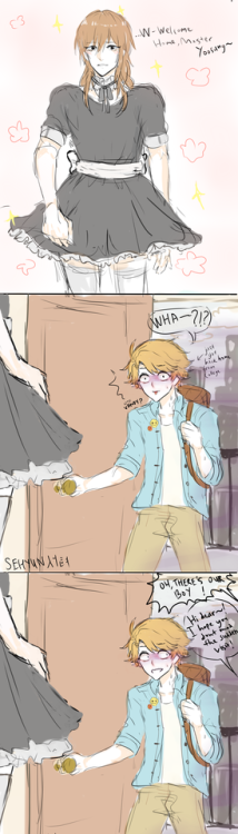 Another Yoowood xD yoosung gets a sudden visit from literal vanderwood,the maid.