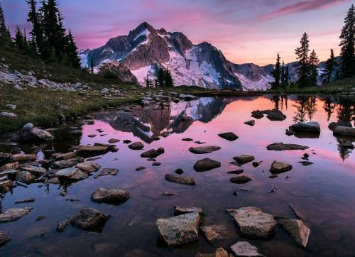 a stunning view of Whatcom Peak in the North Cascades in Washington State, USA. described, by the ph