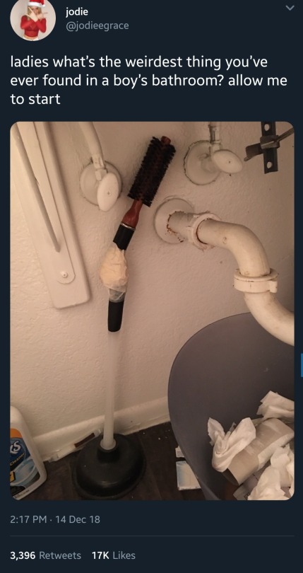 personalgrowthforsale: lemonvortex:  lemonvortex:       Women on twitter are sharing weird things theyve seen in bathrooms at guys houses and im fucking screaming why are men like this     ONE OF THEM HAD A GARDEN HOSE INSTEAD OF A SHOWERHEAD BYE   Why