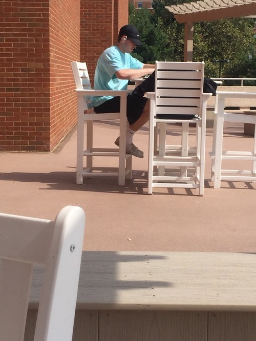 Frat #3 Location: Patio Story: Was casually eating my food then this hot guy decided to eat in front