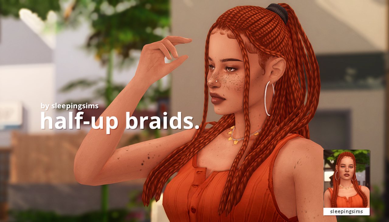 half-up braids.a casual, versatile hair i made instead of studying and updating my old cc ? “24 ea swatches + 7 modmax add-ons BGC, hat compatible, LODs, etc. works with this elastic accessory some clipping some bulky clothing, poses +...