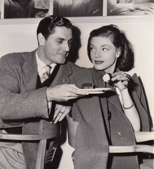 bettybacallbeauty:Lauren Bacall with Craig Stevens - 1940s 