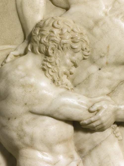 Relief with Hercules wrestling Antaeus.White marble.46.5 x 29 cm.Executed between 1560-1590.Florence