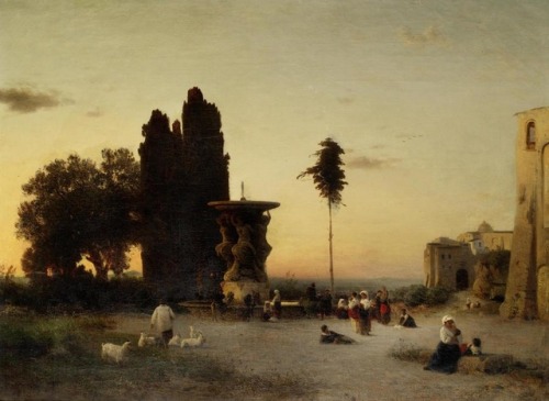 Albert Flamm (1823 - 1906)The town square at twilight, 1856