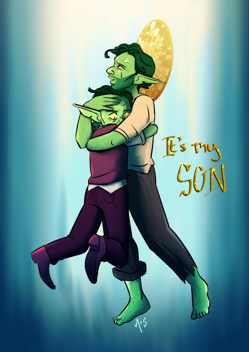 princessdarth-vader: almondsandsunshine: Reunited [ID: A digital artwork of Riz and Pok Gukgak. Pok 