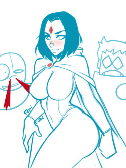 foxicube: Sketch / Raven from Teen Titan Instead of studying for my exams I’m wasting time doodling … oh well.  Cyborg is nosebleeding because originally I sketched her naked… buy I decided to add her suit for now. Of course I’ll make a NSFW