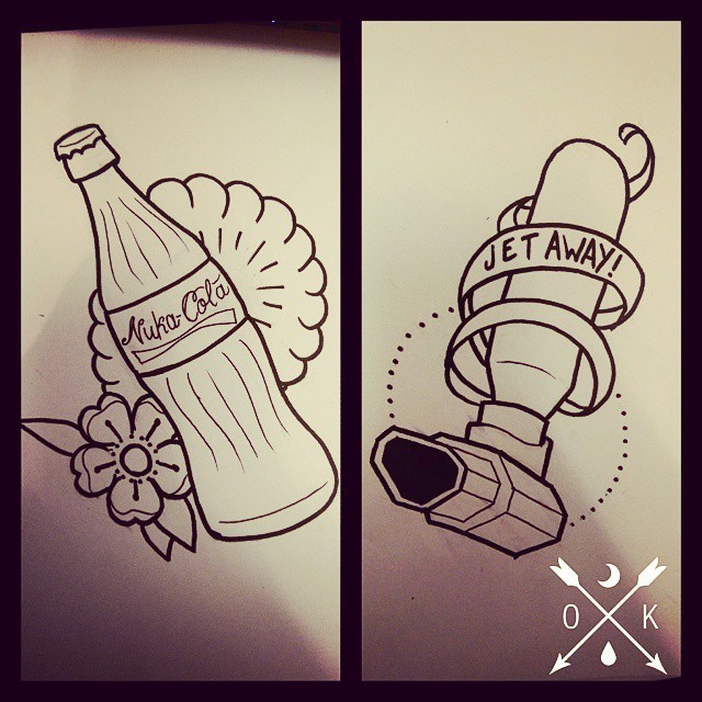OLLIE KEABLE TATTOOS — I'd love to tattoo these Fallout flash designs...