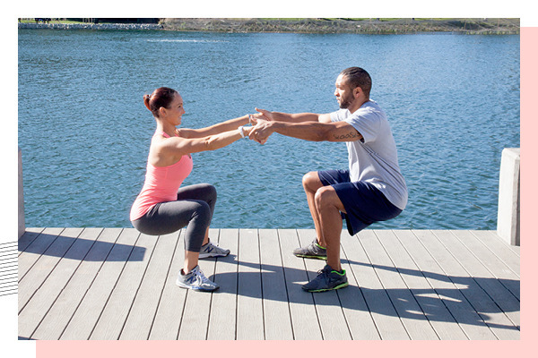 the-exercist:  Partner Squats  1: Stand with feet hip-width apart. Face your partner