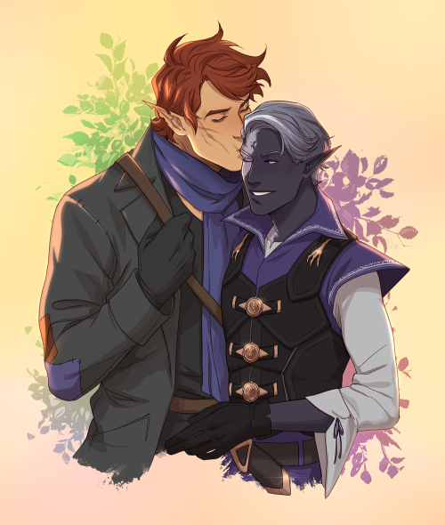 a vagabond Sun Elf and a sassy Drow in love &lt;3My friend shewsie’s character Dove and my