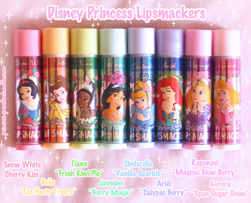 princess-peachie:  I got the Disney Princess Lipsmackers set from Claire’s Accessories last week, and thought I’d post tiny reviews for each flavour! <3Snow White - “Cherry Kiss”Smells sweetly of cherries. Leaves a very subtle pinky tint to