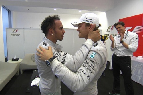 Respect. Nico Rosberg, after loosing the F1 2014 title, went up the pre podium area to congratulate 
