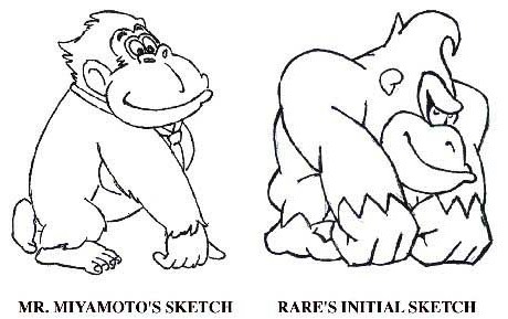 taktisk:  suppermariobroth: In the beginning of Donkey Kong Country’s development, Shigeru Miyamoto and the Rare team both drew initial concepts of what they envisioned Donkey Kong to look like in the new game.  Incel Ape vs Chad Kong  