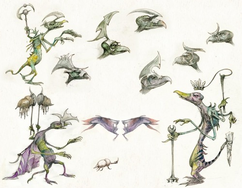 emely-likes-to-draw:Young Skeksis watercolours by Brian Froud - character designer of The Dark Cryst