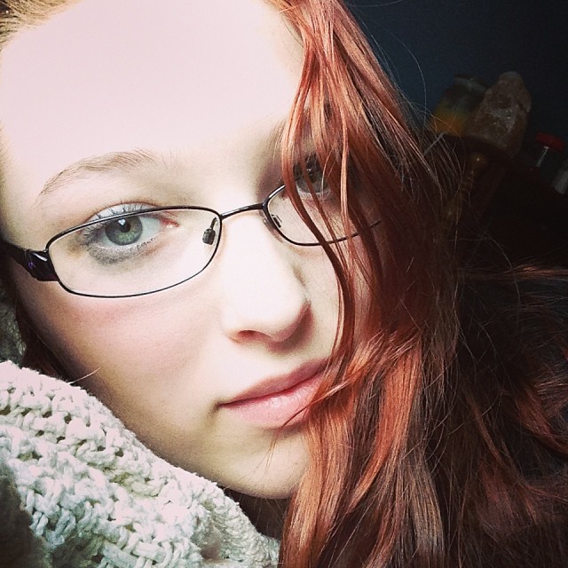 Beautiful morning face. #greeneyes #glasses #love #paleskin #redhair #redhead #beautiful #girl #peaceful #morning