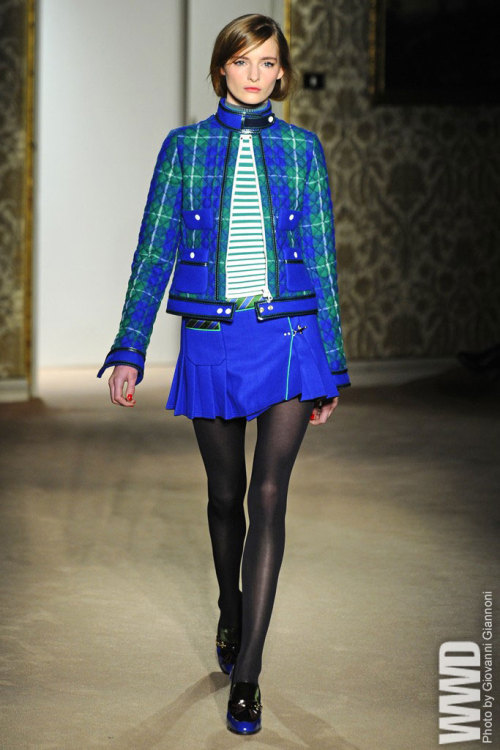 womensweardaily:   Fay RTW Fall 2013 Tommaso Aquilano and Roberto Rimondi set up a literary café scene to parade their spunky, collegiate-style collection.  For More   For all WWD.com’s RTW coverage    