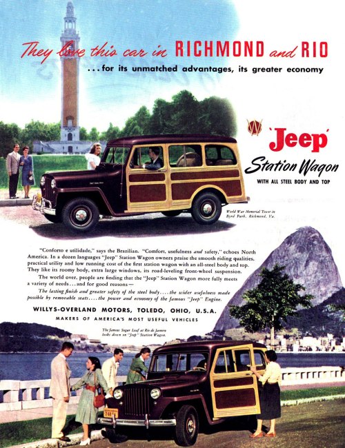 vintageeveryday:  Vintage adverts for 1949 Willys Jeep Station Wagon.