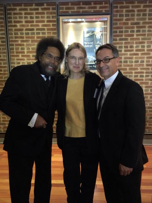 Cornel West greets guests prior to his talk at the Siegel Center, including Dean Baski, Richard Godb