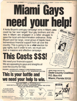 straightallies:  Ad from Rush™ brand poppers, asking for donations to fight the “Save Our Children” campaign launched by Anita Bryant