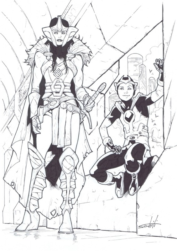 brianmichaelbendis:  Sif and Kid Loki by Valerio Schiti