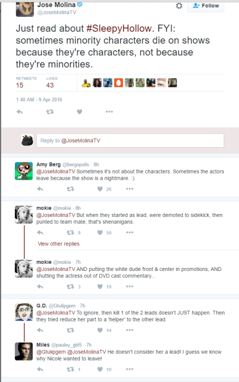 elektralyte: geejayeff:  twitchettmaidhood:  fatcr0w:  no fucking wonder nicole left, if the writing crew was even a fraction of this level of shitstain I don’t know how she managed to hold out so long.   That reply by Amy Berg is so satisfying for