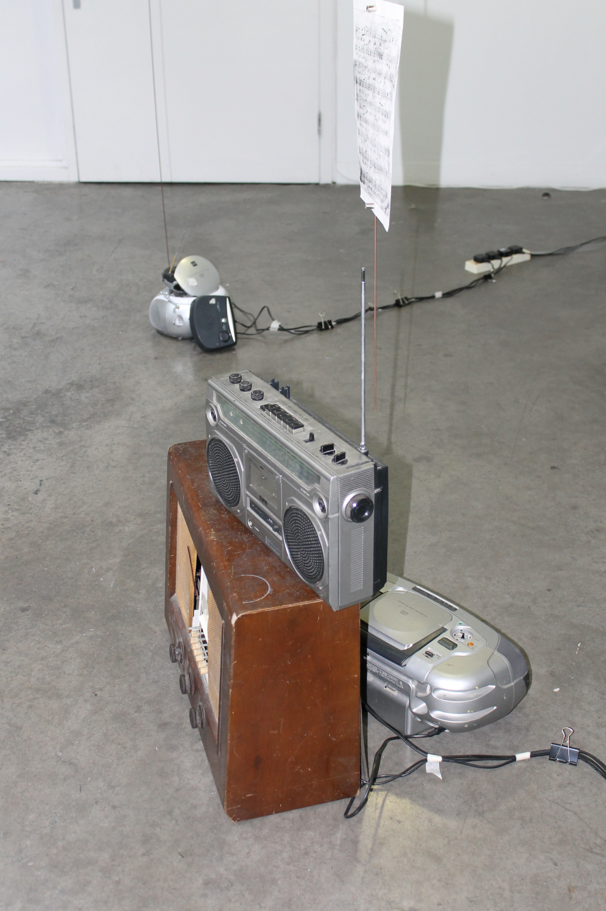 Theories: AirMusic, radios, etchings, welding rod, produced in collaboration with Joseph Bonfield, https://tunnellingartandphysics.wordpress.com/2012/06/19/radios-clip/.