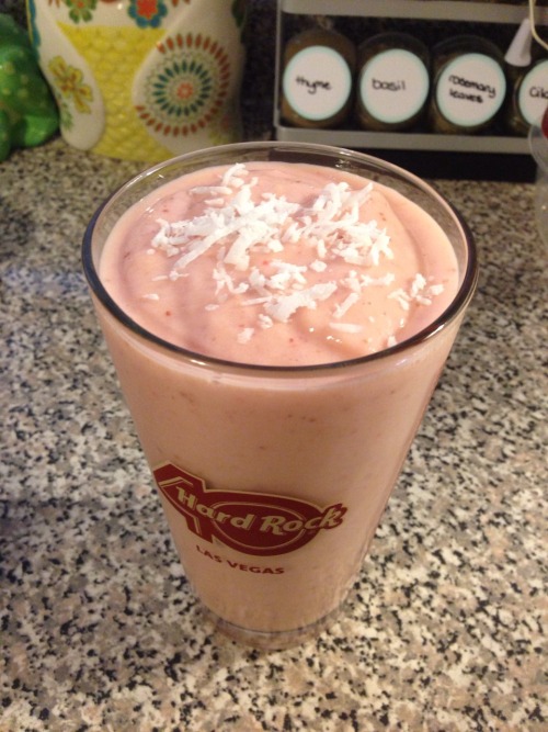 Yay! I actually remembered to take a picture of breakfast! Strawberry-Banana Colada smoothie! Yet a
