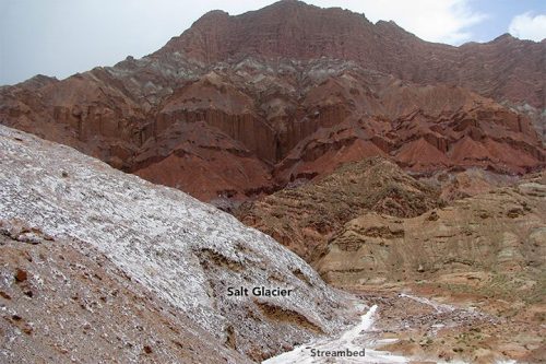 Salt glaciersSalt deposits result from evaporation of large areas of briny water, with repeated even