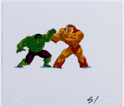 HULK IMITATES CREATION OF ADAM! Some animation cels, and their original drawings, from Marvel’s 1996