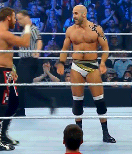 cherrycoloured:  Sami Zayn and Cesaro celebrate during Smackdown on April 28, 2016.
